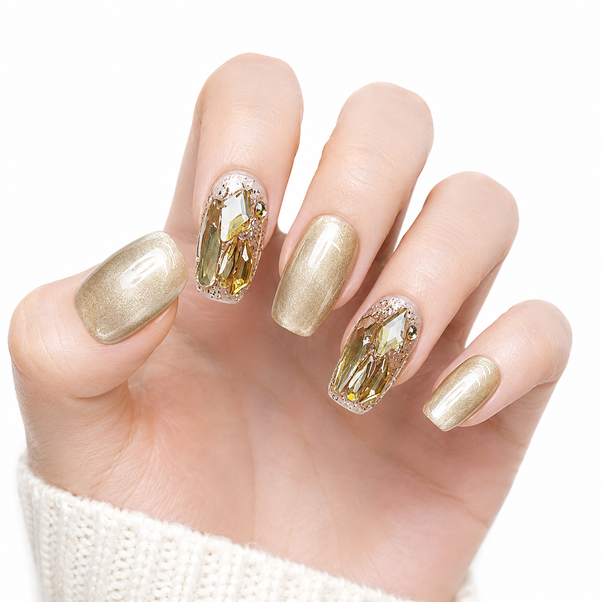 Gold Crystal Press-On Nails - View 1