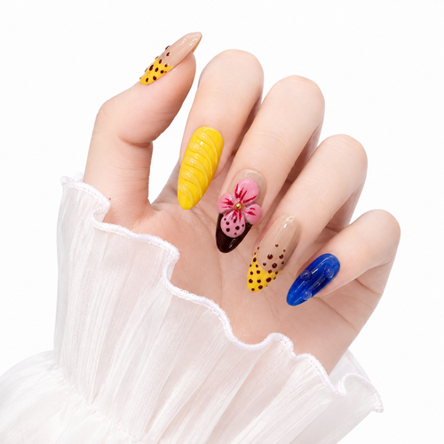 3D Embossed Almond Press-On Nails I - View 1
