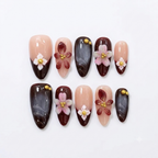 3D Embossed Floral Almond Press-On Nails - Alt View 1