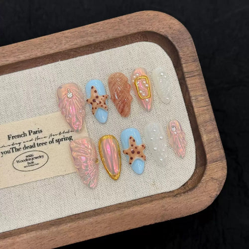 3D Embossed Design Ocean Almond Press-On Nail Set