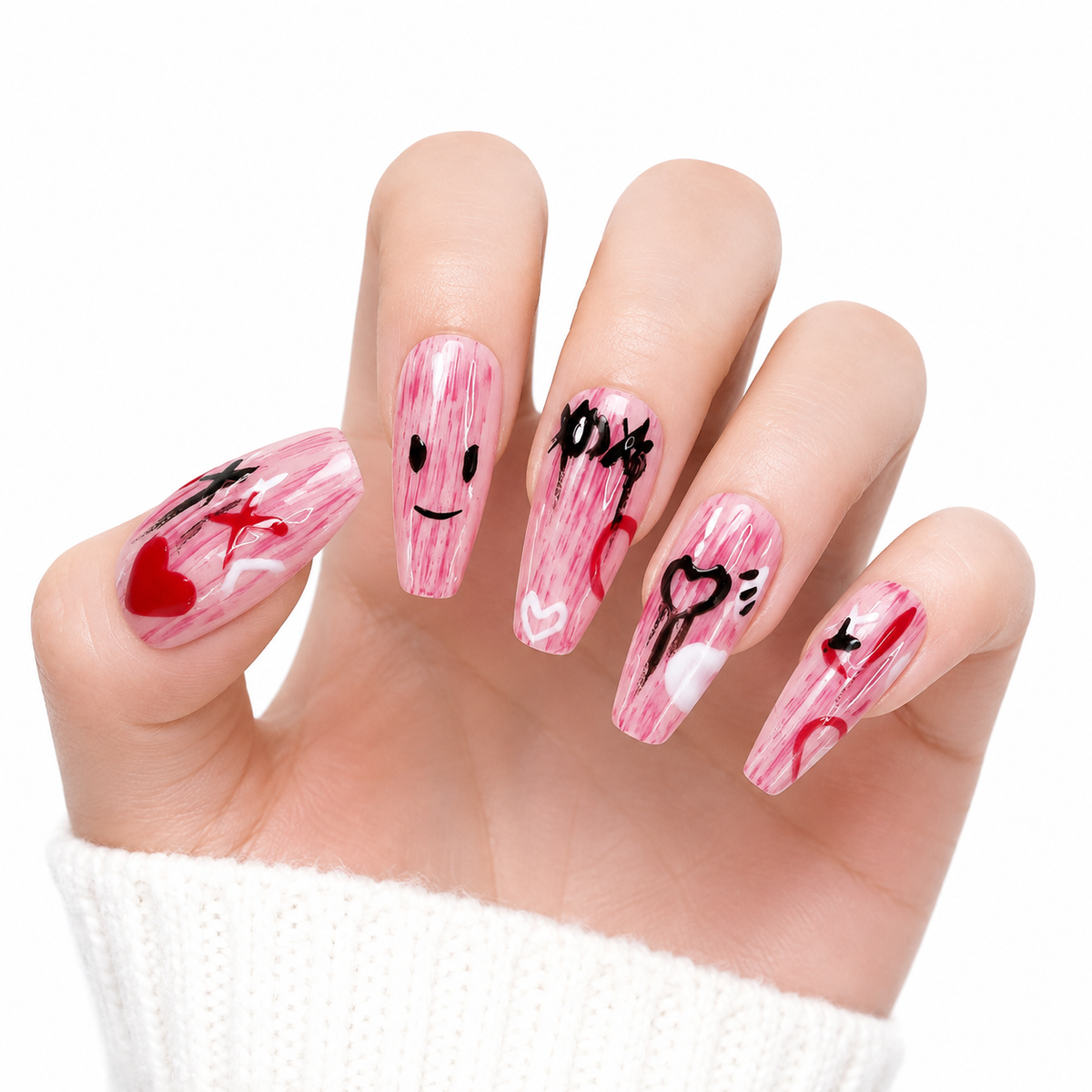 Pink Heart Art Press-On Nails - View 1