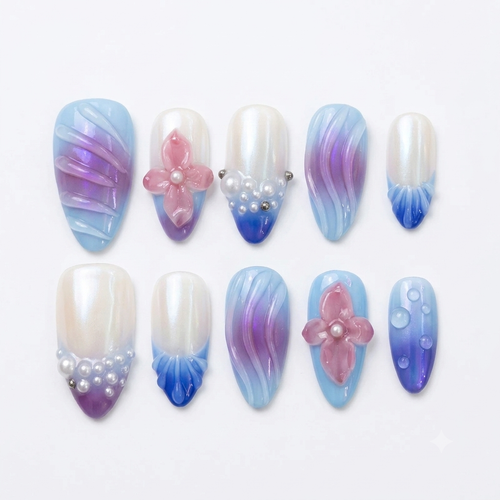 3D Embossed Almond Press-On Nails II - View 1