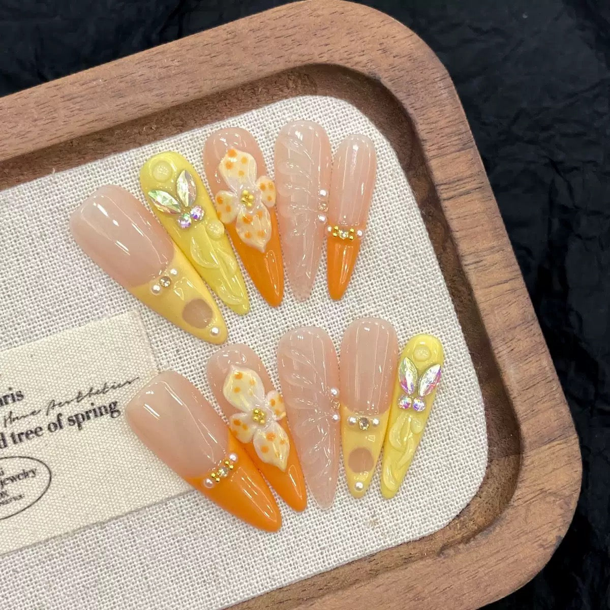 3D Embossed Design Sunlit Wings Long Stiletto Press-On Nail Set