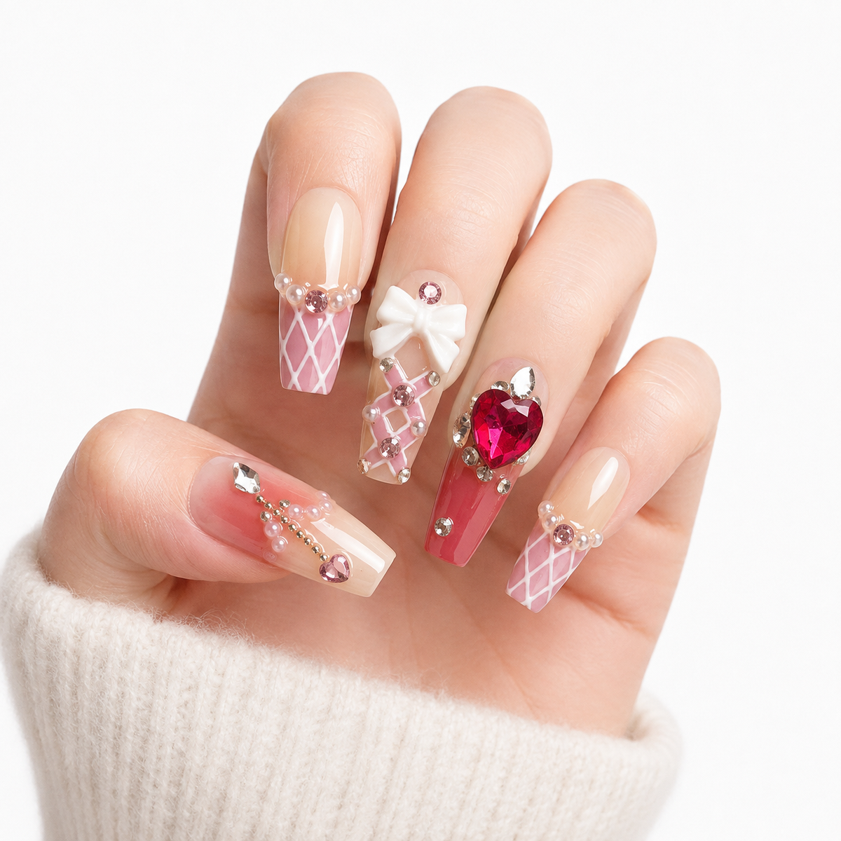 Angel Pink Heart Press-On Nails - View 1