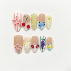 3D Embossed Candied Summer Almond Press-On Nails - View 1