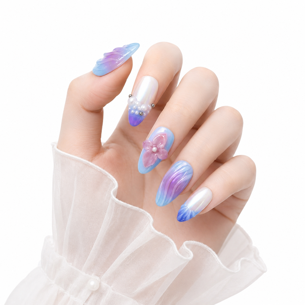 3D Embossed Almond Press-On Nails II - View 1