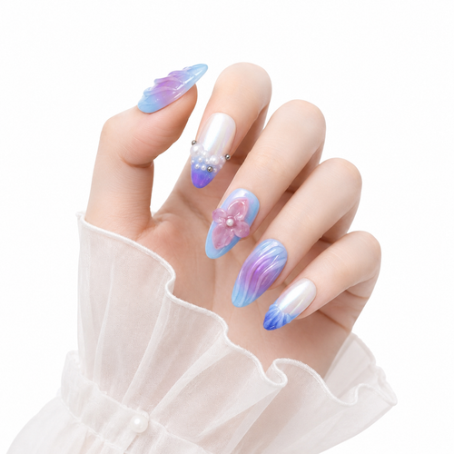 3D Embossed Almond Press-On Nails II - View 1