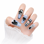 Blue Doll Crystal Bow Tie Press-On Nails - View 1