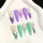 3D Embossed Design Dual Flora Long Stiletto Press-On Nail Set