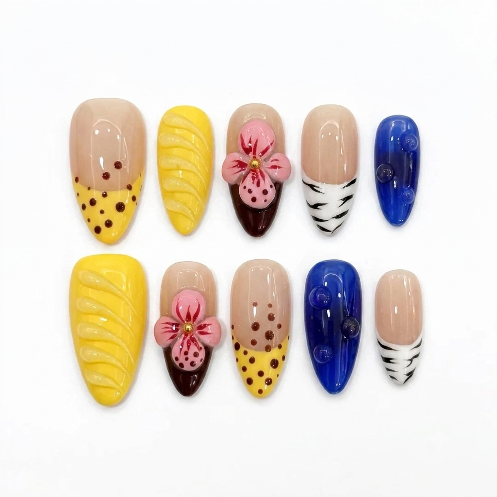 3D Embossed Almond Press-On Nails I - New View 1