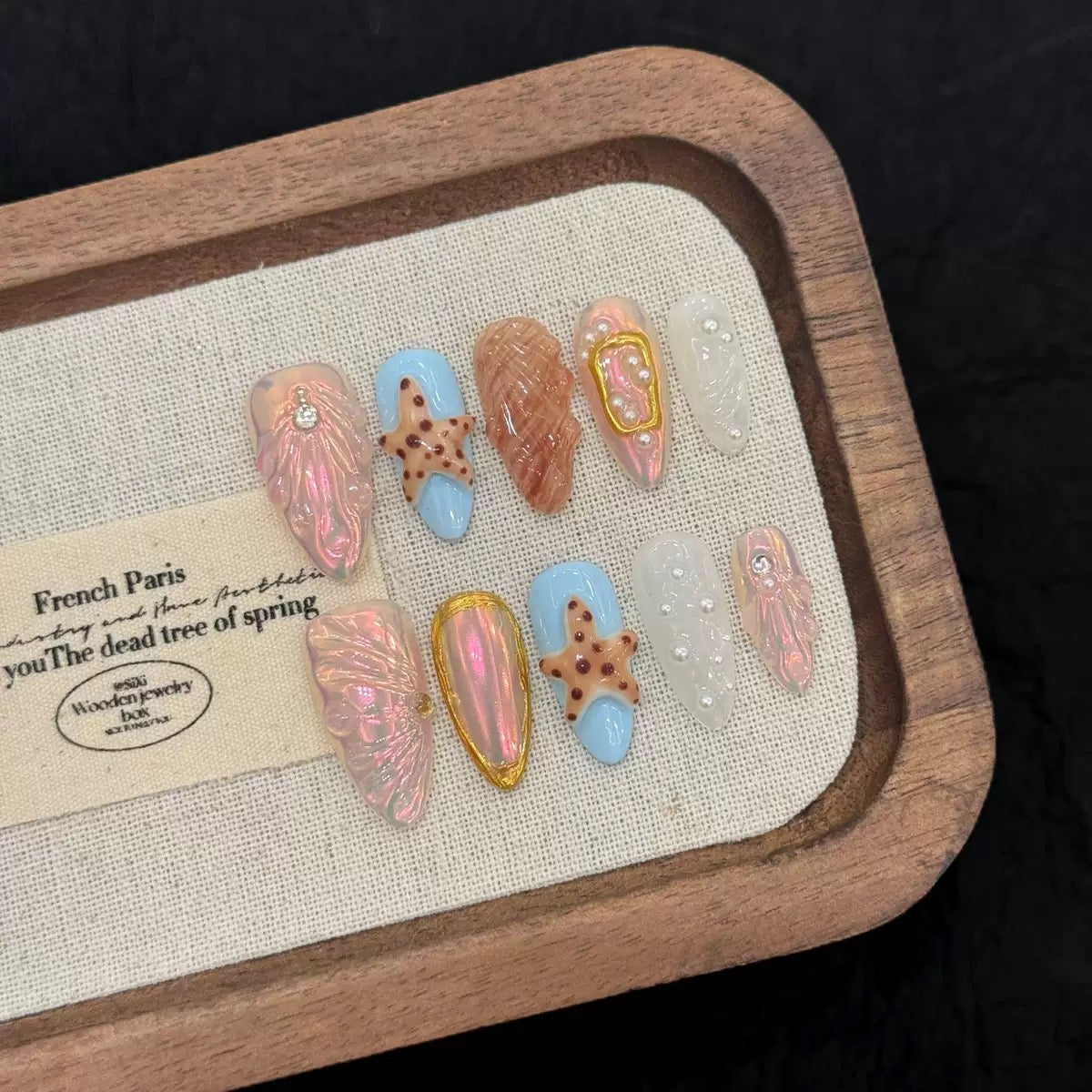 3D Embossed Ocean Almond Press-On Nails - New View 2