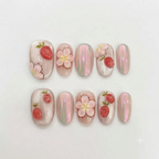 3D Embossed Strawberry Bubble Short Oval Press-On Nails - Main