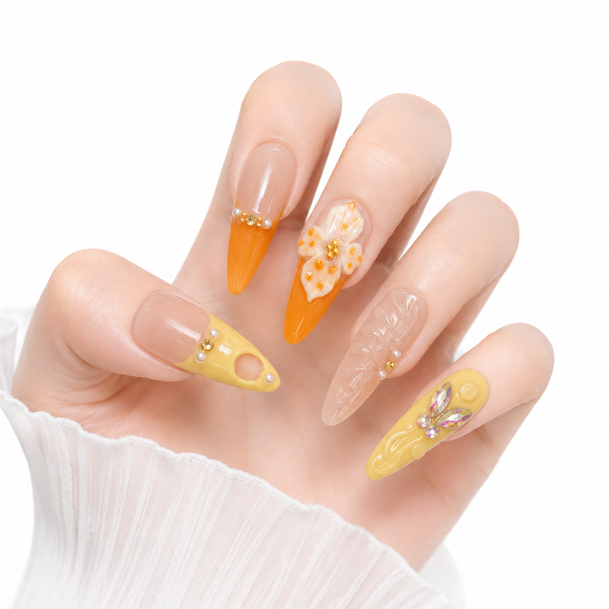 3D Embossed Sunlit Wings Long Stiletto Press-On Nails - View 1