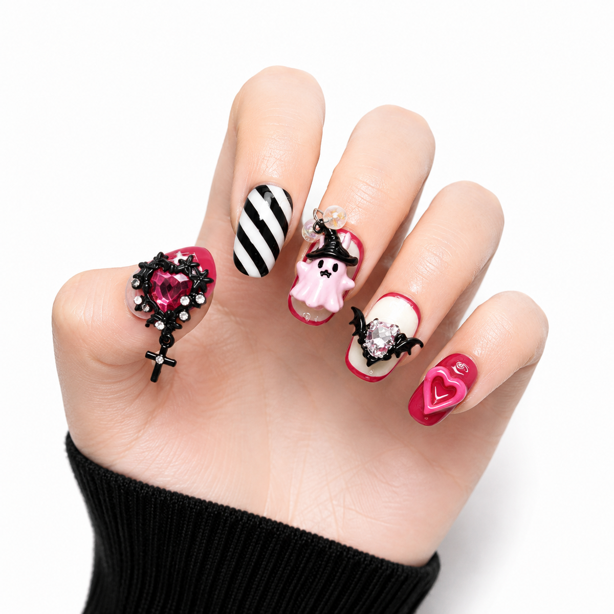 Ghost Halloween Pink Press-On Nails - View 1