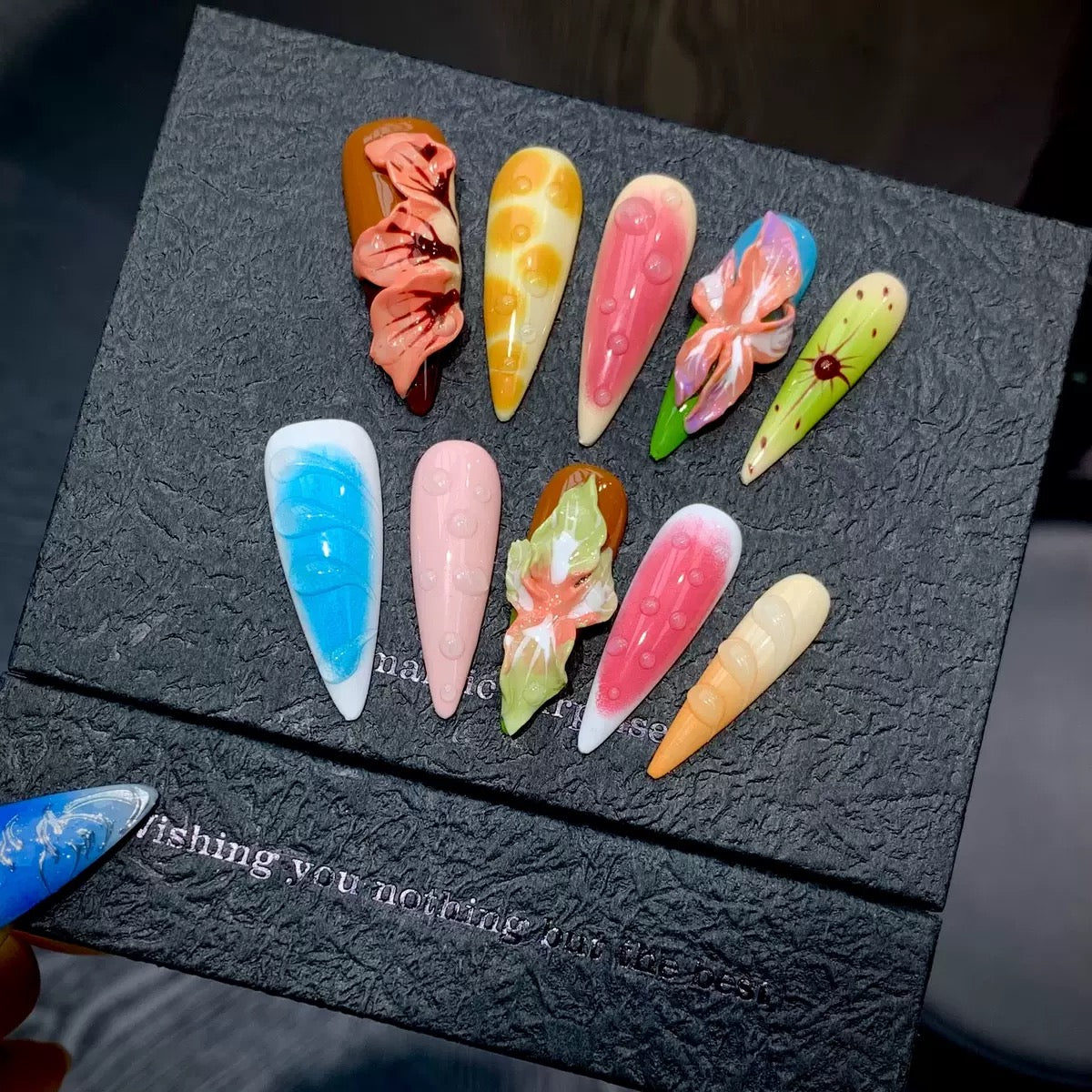 3D Embossed Design Rainbow Long Stiletto Press-On Nail Set