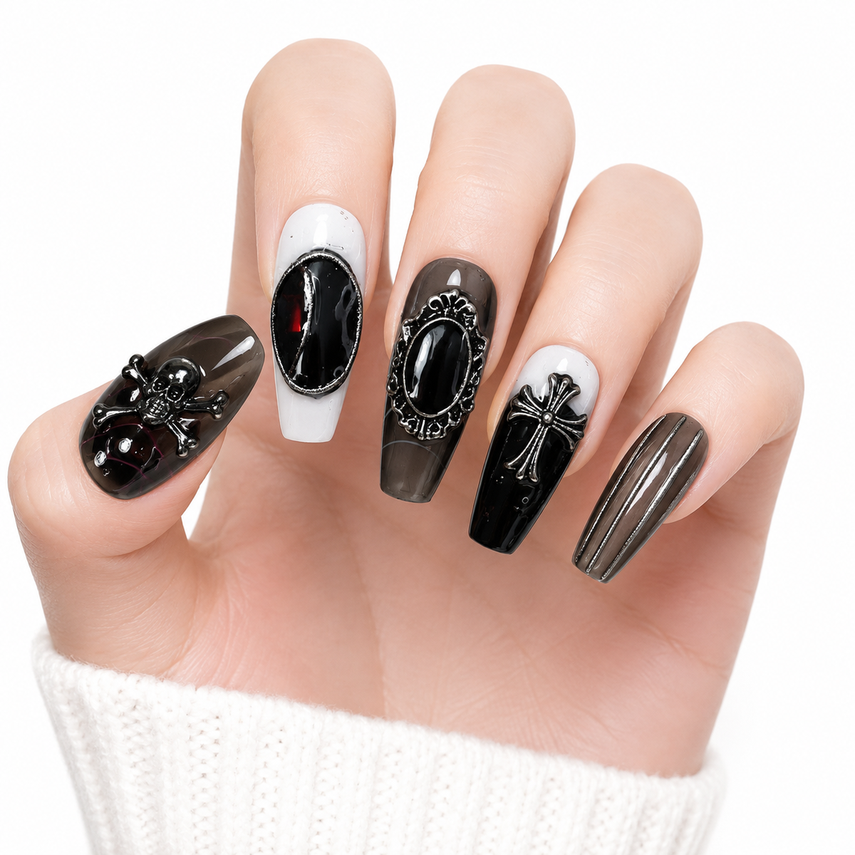 Black Skull Cross Press-On Nails - View 1