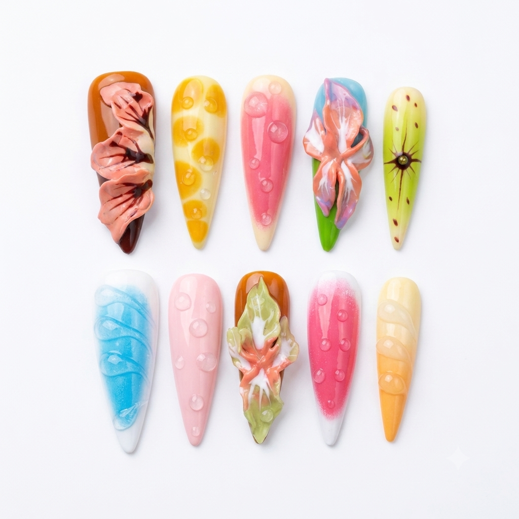3D Embossed Rainbow Long Stiletto Press-On Nails