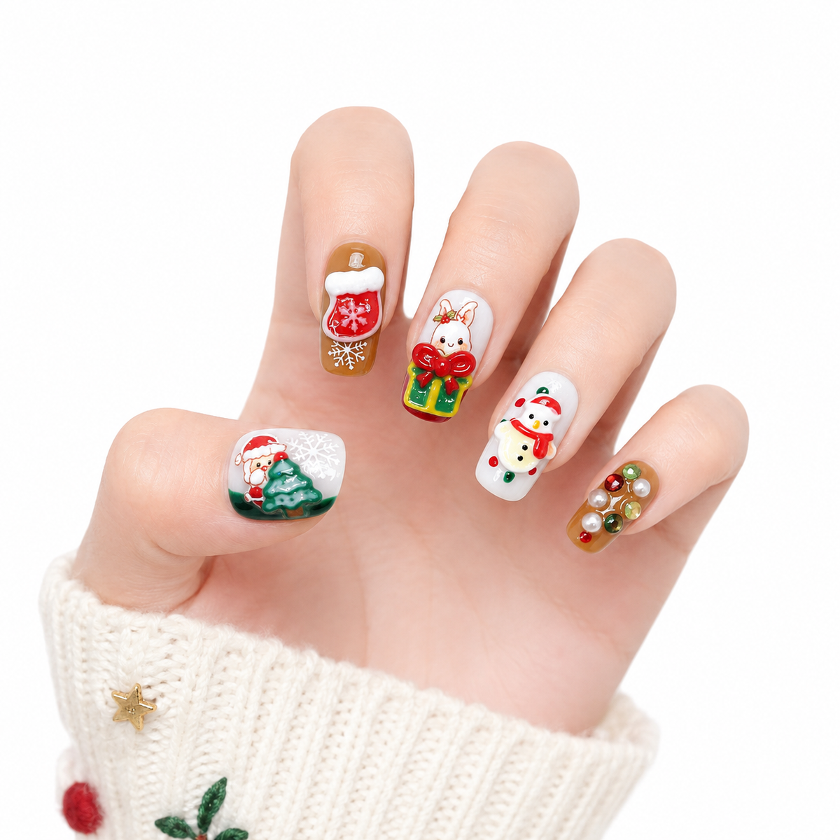 Christmas Rabbit Snowman Gingerbread Press-On Nails - View 1