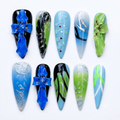 3D Embossed Design Cobalt Petals Long Stiletto Press-On Nail Set