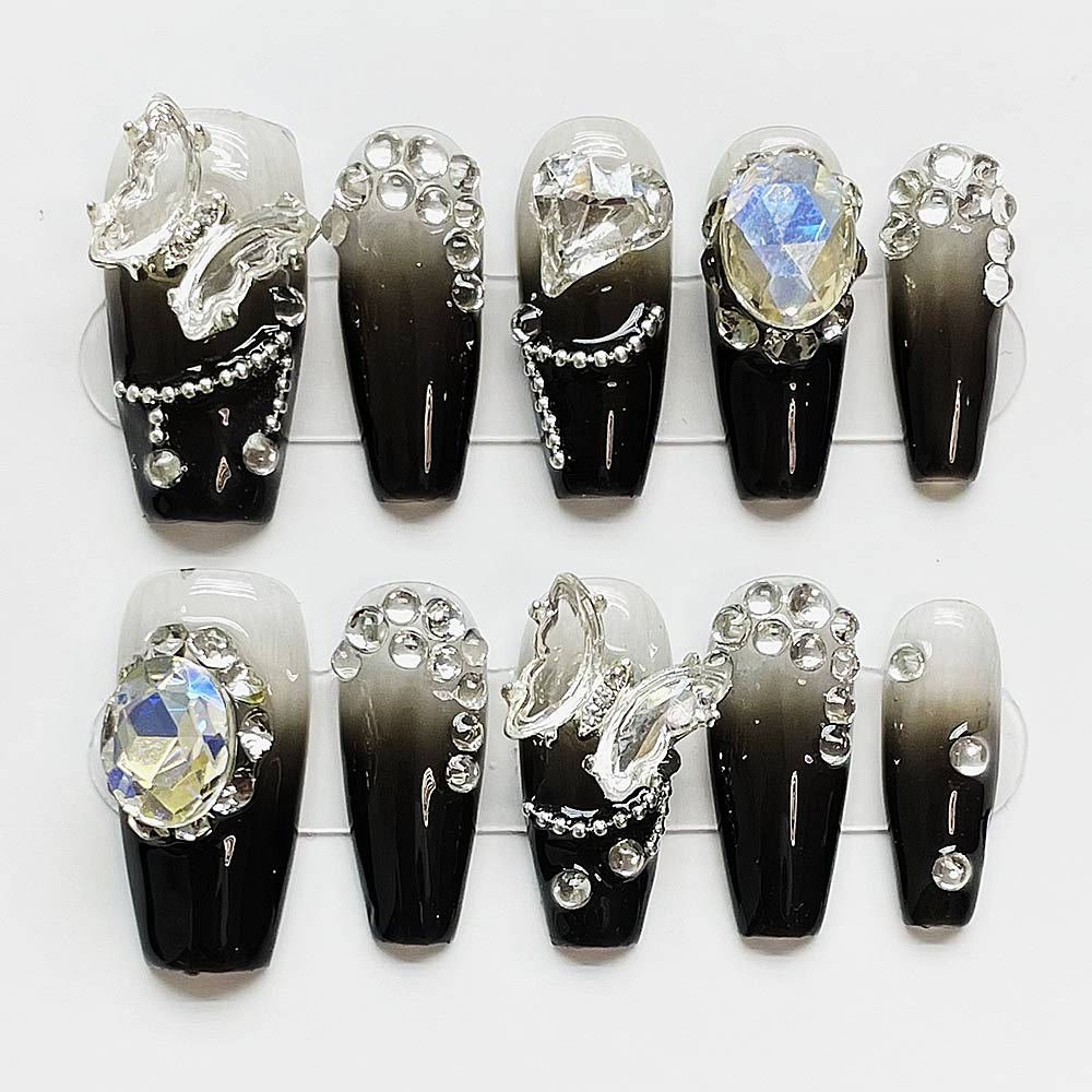 Nailsis Butterfly Crystal Black Press-On Nail Set