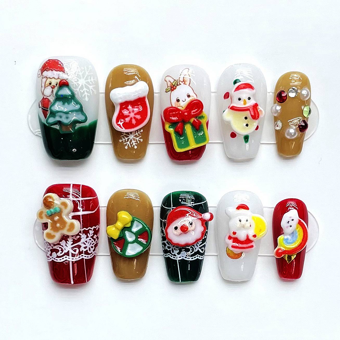 Nailsis Christmas Cute Rabbit Snowman Gingerbread Press-on Nail Gift Set