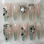 Nailsis Crystal Pink Butterfly Diamond Press On Nail Set
