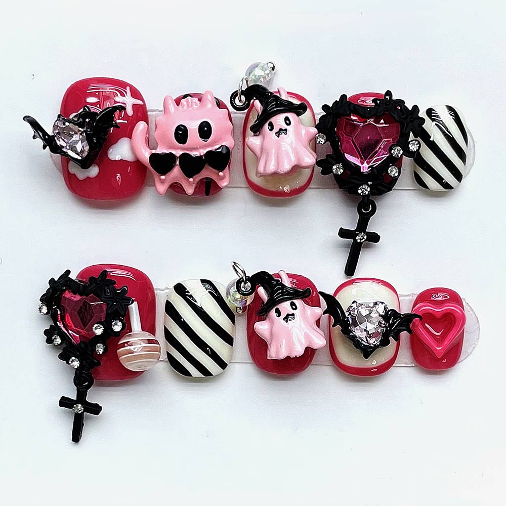 Nailsis Ghost Halloween Pink Press On Nail Set