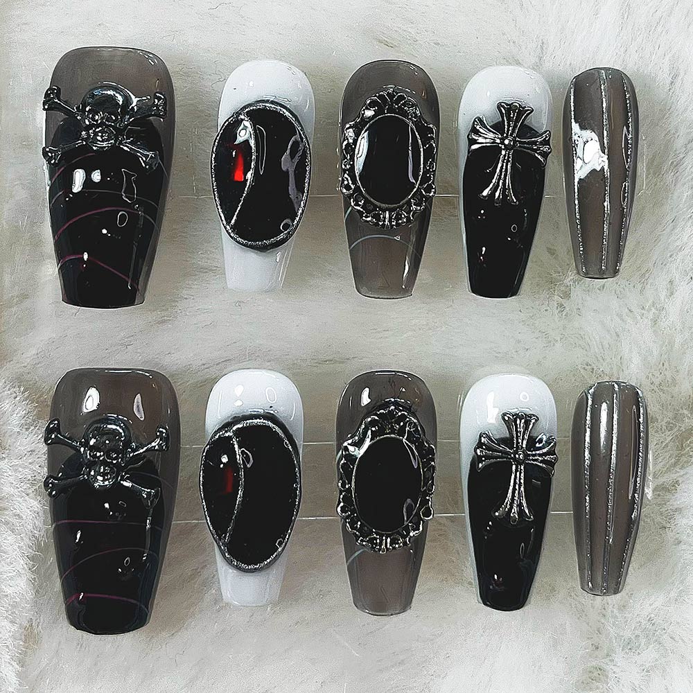 Nailsis Black Skull Cross Press On Nail Set