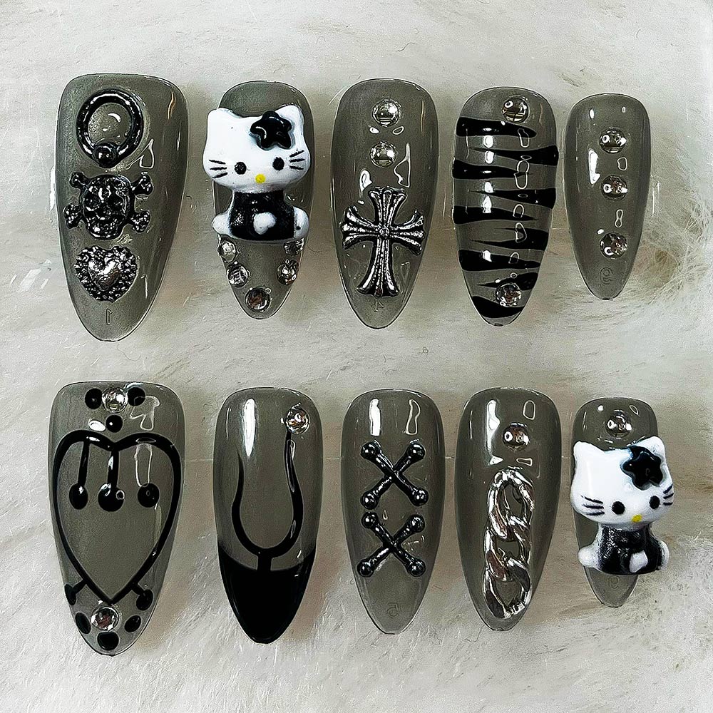 Nailsis Black Skull Kitty Press On Nail Set
