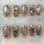 Nailsis Gold Blue Diamond Press On Nail Set