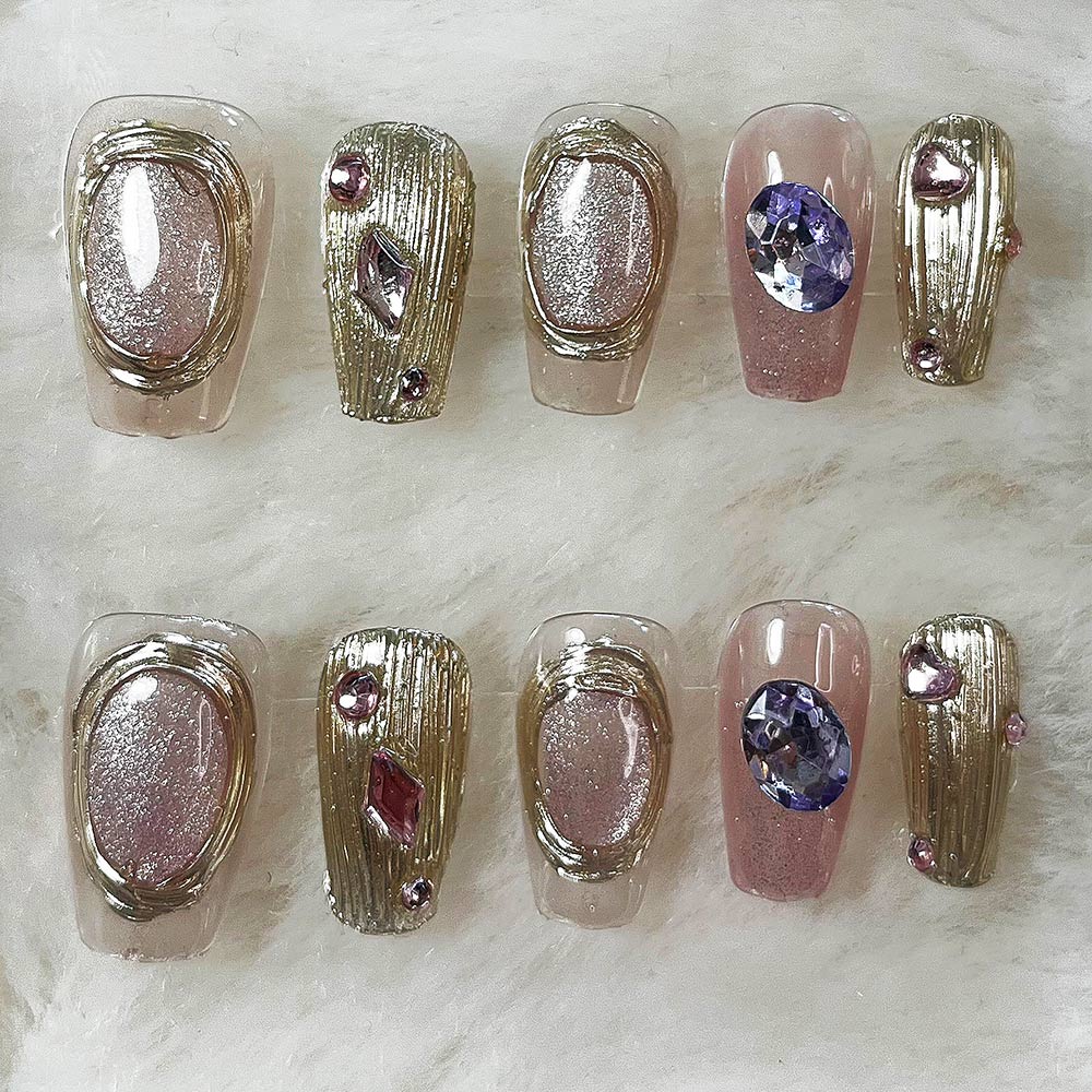 Nailsis Gold Blue Diamond Press On Nail Set
