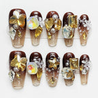 Nailsis Brown Yellow Butterfly Crystal Press-On Nail Set